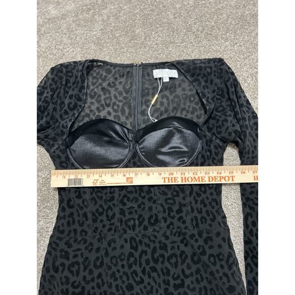 NEW Meshki black seara devore long sleeve corset top leopard mini dress size XL - Picture 4 of 10